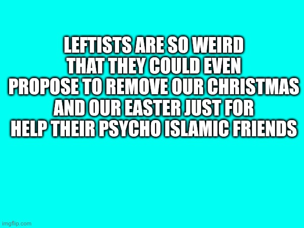Leftists and Islamics: same shit | Leftists are so weird that they could even propose to remove our Christmas and our Easter just for help their psycho Islamic friends | made w/ Imgflip meme maker