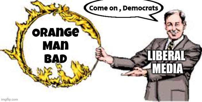 Orange
Man
Bad | image tagged in jumping through hoops | made w/ Imgflip meme maker