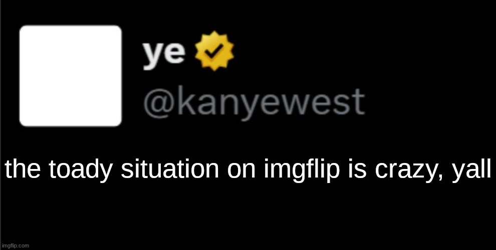 kanye tweet blank | the toady situation on imgflip is crazy, yall | image tagged in kanye tweet blank | made w/ Imgflip meme maker