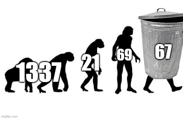 1337 21 69 67 | image tagged in human evolution | made w/ Imgflip meme maker