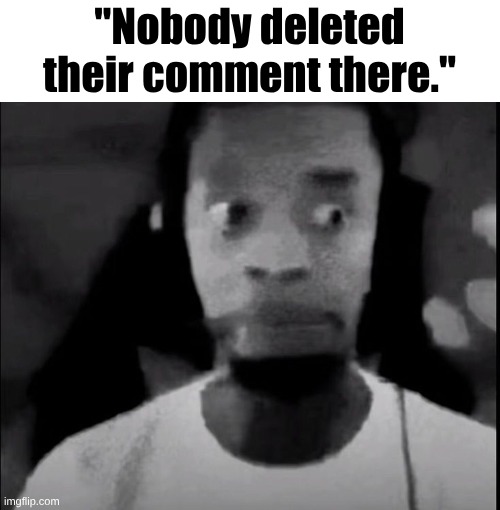 Flight Reacts Scared | "Nobody deleted their comment there." | image tagged in flight reacts scared | made w/ Imgflip meme maker