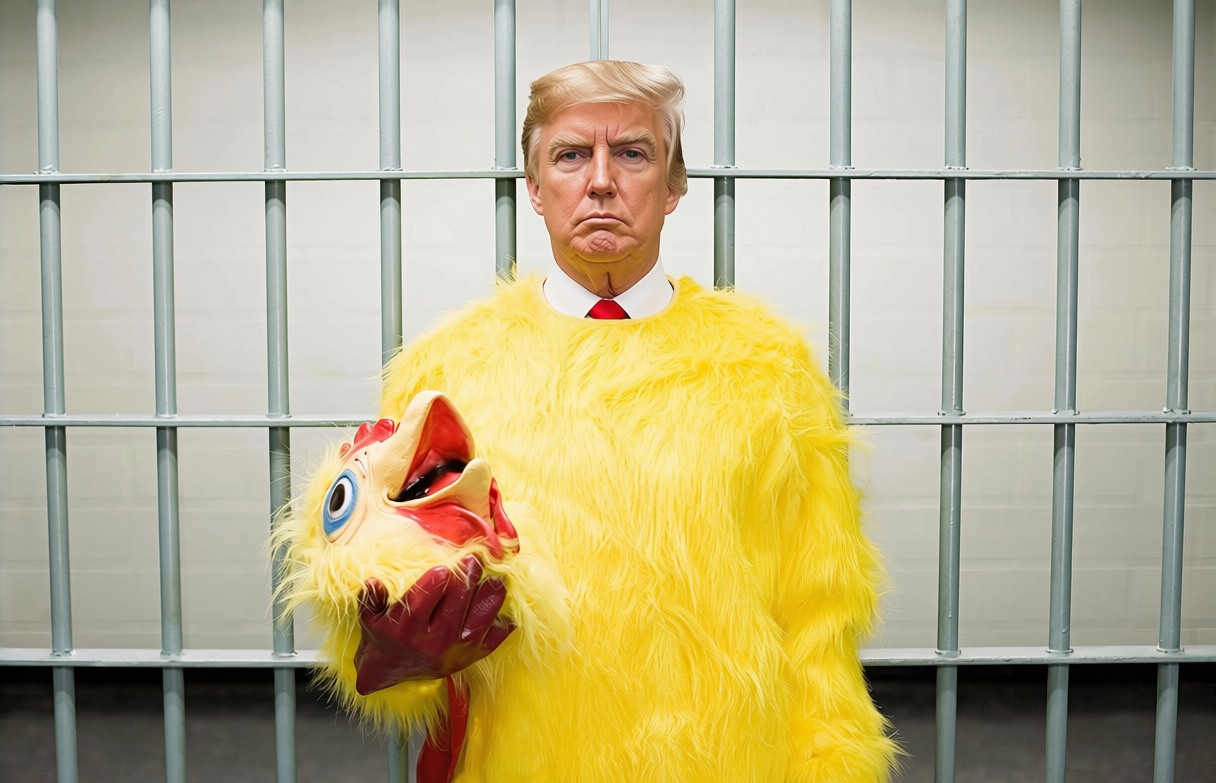 Trump TACO chicken suit prison bars Jail Blank Meme Template