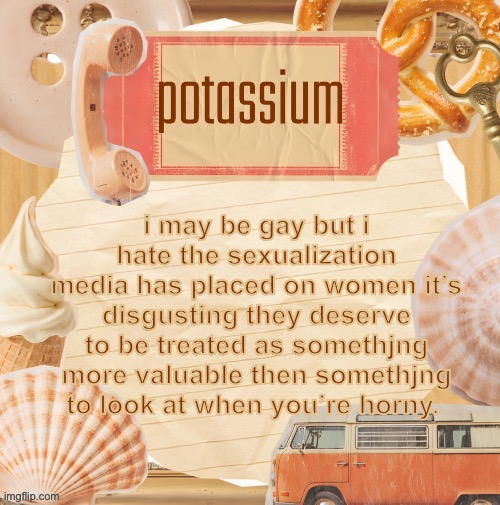 template (thanks shira) | i may be gay but i hate the sexualization media has placed on women it’s disgusting they deserve to be treated as somethjng more valuable then somethjng to look at when you’re horny. | image tagged in template thanks shira | made w/ Imgflip meme maker