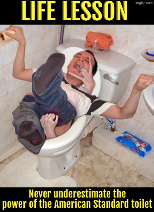 Life Lesson | Life Lesson; Never underestimate the power of the American Standard toilet | image tagged in life lessons,words of wisdom,toilets,powerful,hilarious memes,cursed image | made w/ Imgflip meme maker