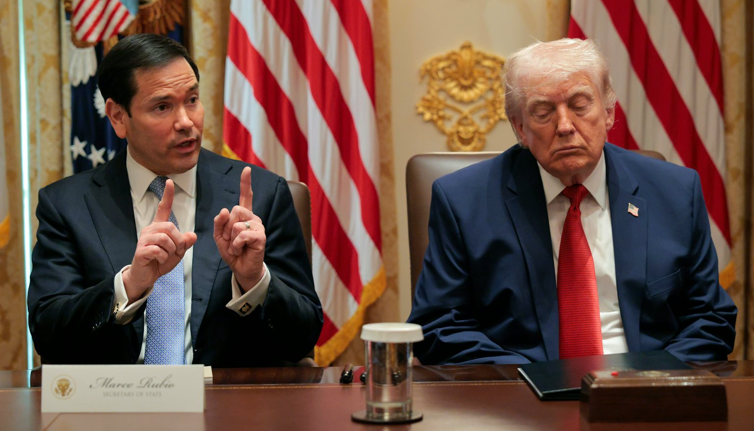 Marco Rubio measuring Sleeping Trump's Junk Blank Meme Template