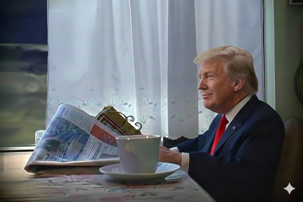 BSM Donald Trump reading newspaper Blank Meme Template