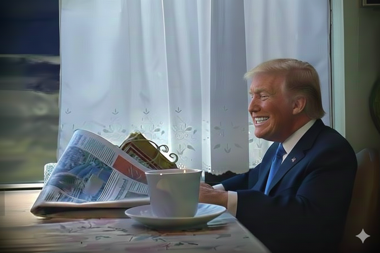 BSM Donald Trump reading newspaper and grinning Blank Meme Template