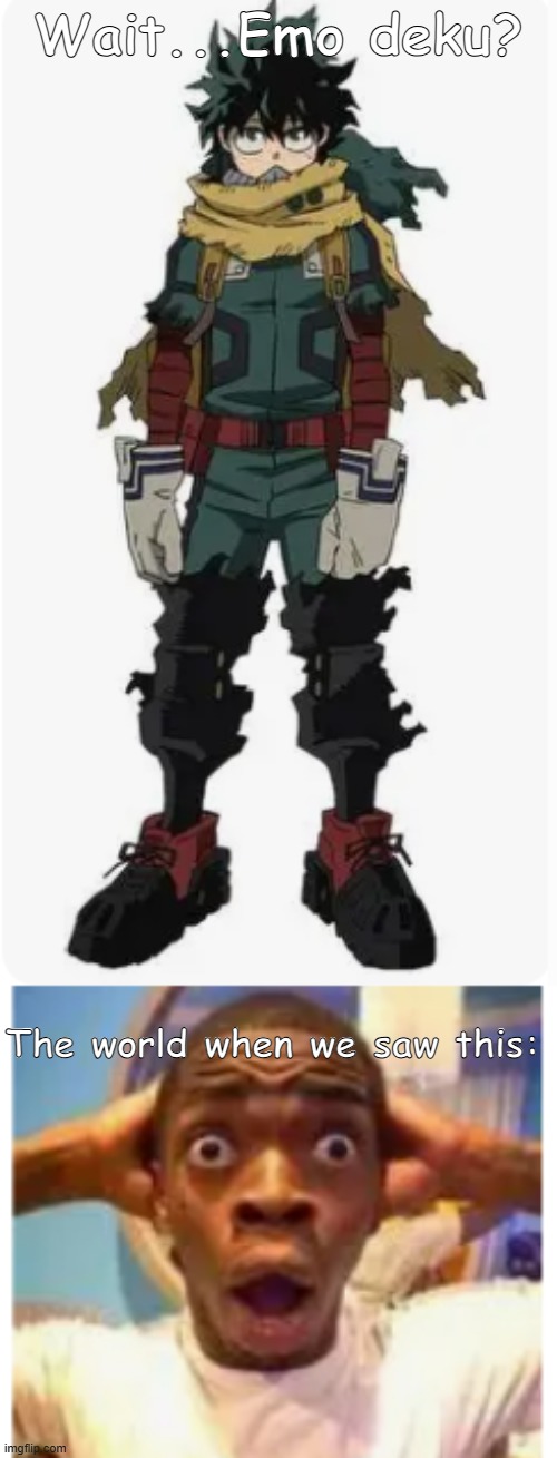an honest response | Wait...Emo deku? The world when we saw this: | image tagged in funny,memes,mha | made w/ Imgflip meme maker