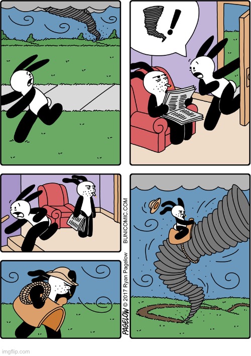 Buni Comics | image tagged in comics,buni comics,tornado,warning,let dad handle it,riding the storm out | made w/ Imgflip meme maker