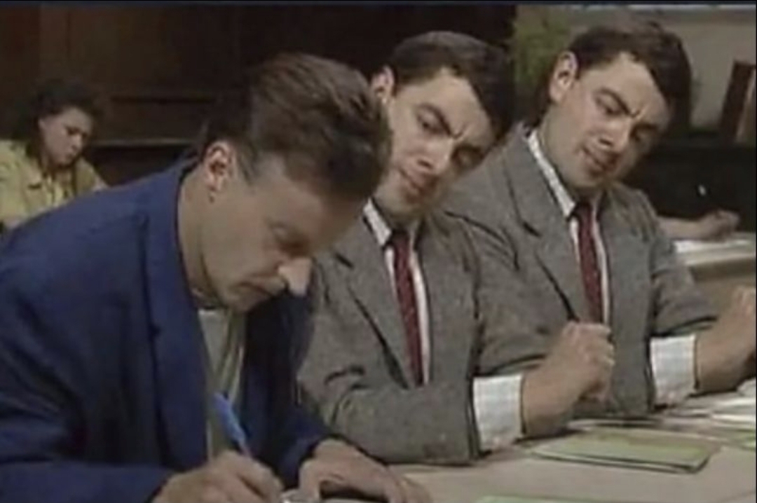 Double mr bean copying Blank Meme Template