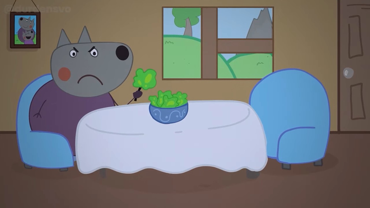 Mr wolf forces himself to eat bad food Blank Meme Template