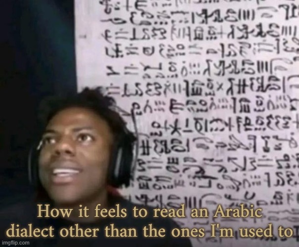 ishowspeed hieroglyphics | How it feels to read an Arabic dialect other than the ones I'm used to | image tagged in ishowspeed hieroglyphics | made w/ Imgflip meme maker