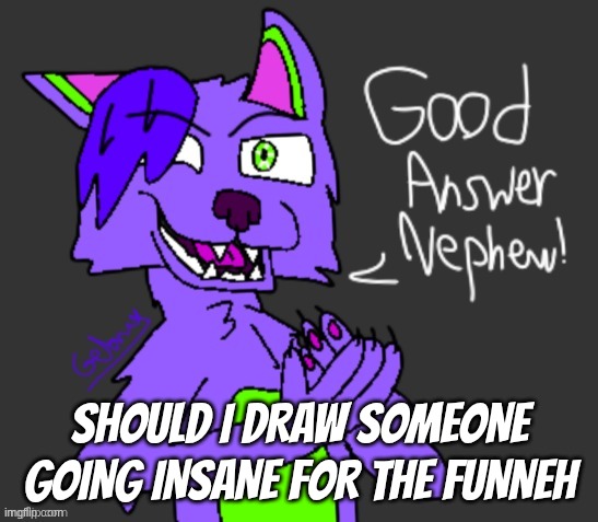 straight jacket and everything | should I draw someone going insane for the funneh | image tagged in good answer nephew thanks gebrix 3 | made w/ Imgflip meme maker