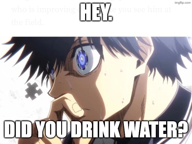 Did you drink water? | HeY. Did you drink water? | image tagged in isagi | made w/ Imgflip meme maker
