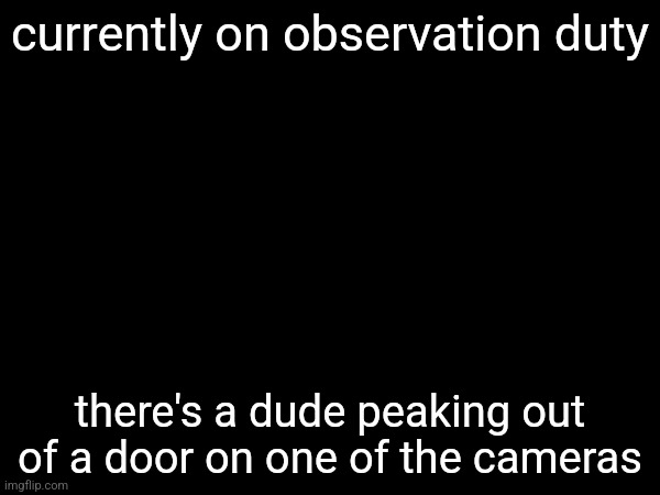 currently on observation duty; there's a dude peaking out of a door on one of the cameras | made w/ Imgflip meme maker
