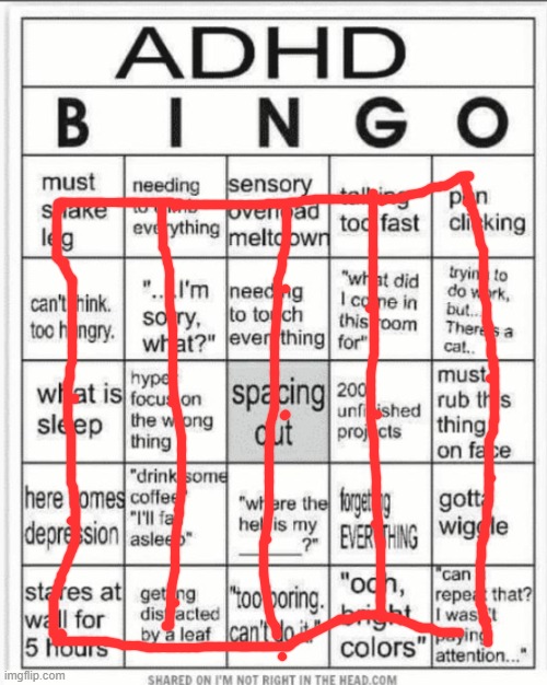 ADHD bingo | image tagged in adhd bingo | made w/ Imgflip meme maker