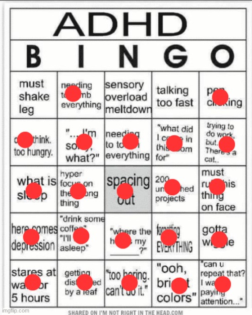 I DO have adhd | image tagged in adhd bingo | made w/ Imgflip meme maker