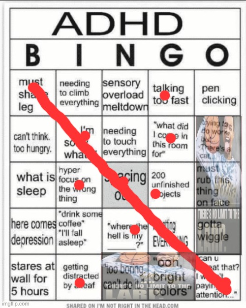 ADHD bingo | image tagged in adhd bingo | made w/ Imgflip meme maker