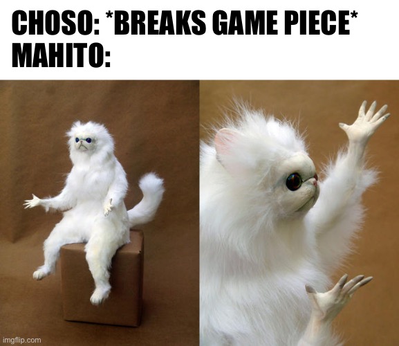 Literally the reaction he had | Choso: *breaks game piece*
Mahito: | image tagged in persian cat room guardian,jjk,choso,mahito | made w/ Imgflip meme maker