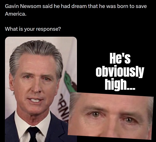 He's obviously high... | image tagged in funny,california,democrat,politics | made w/ Imgflip meme maker