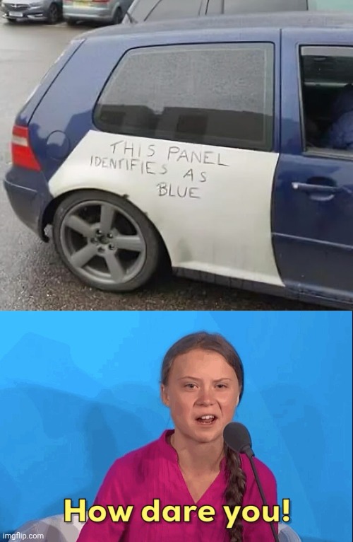 "Rest is also Blue" | image tagged in greta thunberg how dare you,blue,vehicle,memes,you had one job,vehicles | made w/ Imgflip meme maker