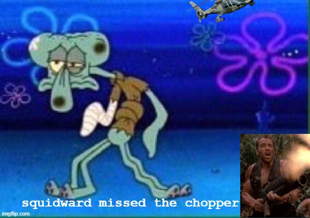 Squidward injured | squidward missed the chopper | image tagged in squidward injured | made w/ Imgflip meme maker