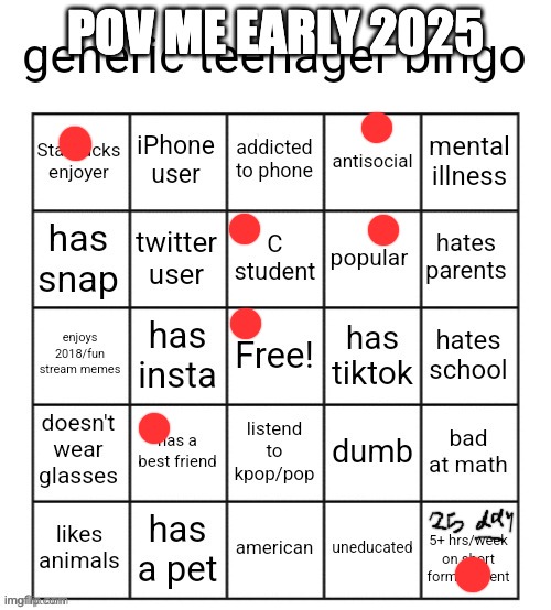 I wasnt antisocial I accidentally did that one lol | POV me early 2025 | image tagged in generic teenager bingo | made w/ Imgflip meme maker
