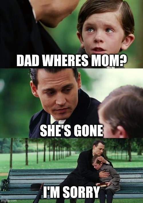 Finding Neverland | dad wheres mom? she's gone; I'm sorry | image tagged in memes,finding neverland | made w/ Imgflip meme maker