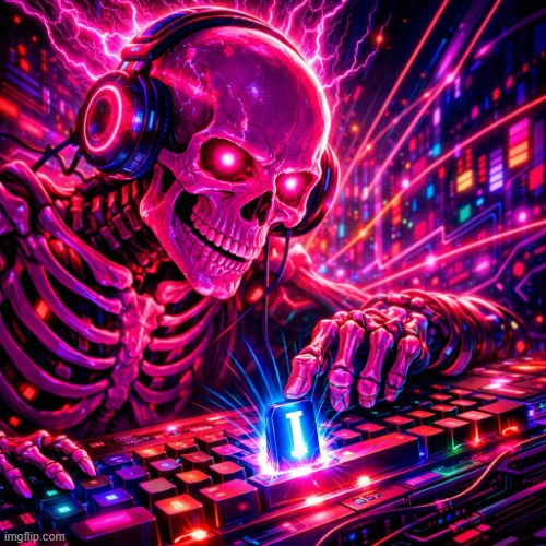 really epic neon pink skeleton pressing keyboard with highlighte | image tagged in really epic neon pink skeleton pressing keyboard with highlighte | made w/ Imgflip meme maker