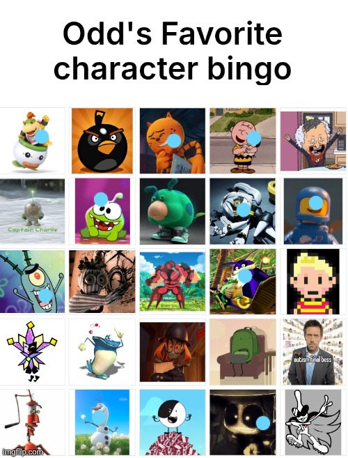 Odd's favorite character bingo | image tagged in odd's favorite character bingo | made w/ Imgflip meme maker