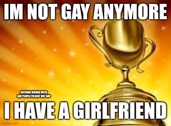 Award | IM NOT GAY ANYMORE; Nothing wrong with gay people I'm just not gay; I have a girlfriend | image tagged in award | made w/ Imgflip meme maker