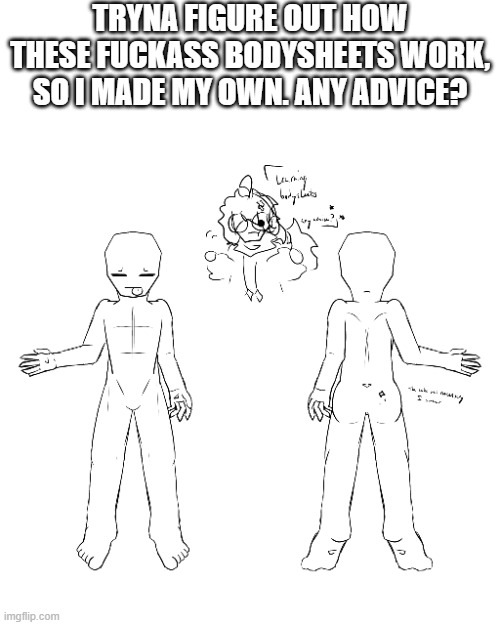 the cake was absolutely necessary, source: trust me bro | tryna figure out how these fuckass bodysheets work, so I made my own. Any advice? | image tagged in e | made w/ Imgflip meme maker