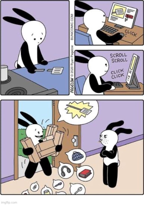 Buni Comics - One thing leads to another | image tagged in comics,buni comics,spatula,online,ordering,one thing leads to another | made w/ Imgflip meme maker