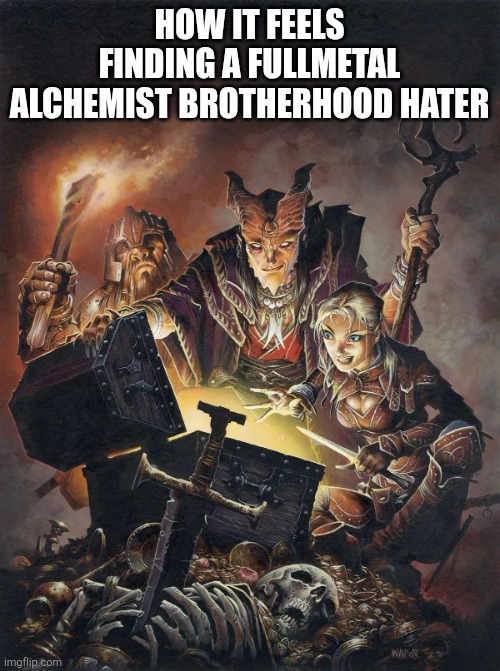 I might get hate from this lol | How it feels finding a fullmetal alchemist brotherhood hater | image tagged in fullmetal alchemist,anime,memes,real | made w/ Imgflip meme maker