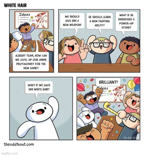 The Odd 1s Out | image tagged in comics,the odd 1s out,anime,protagonist,ideas,white hair | made w/ Imgflip meme maker