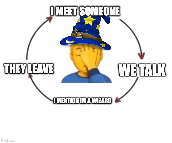 I Meet Someone, We Talk, They Leave | i meet someone; we talk; they leave; i mention im a wizard | image tagged in i meet someone we talk they leave | made w/ Imgflip meme maker