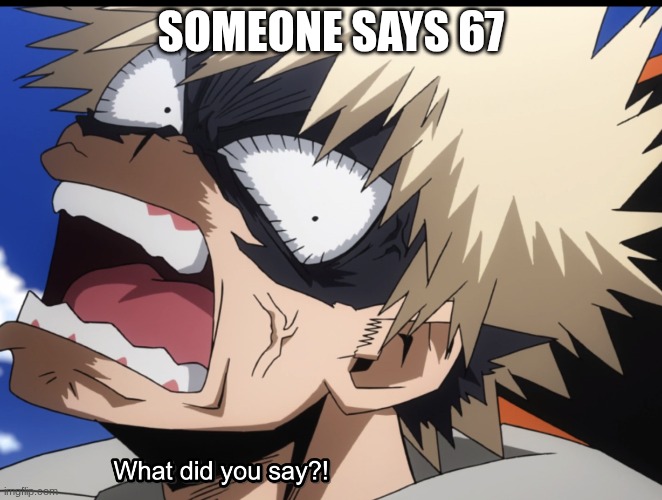 Bakugo's What did you say?! | someone says 67 | image tagged in bakugo's what did you say | made w/ Imgflip meme maker