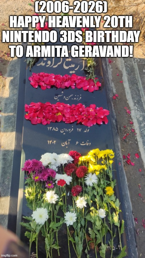 Armita Geravand's Heavenly 20th Nintendo 3DS Birthday! | (2006-2026)
Happy Heavenly 20th Nintendo 3DS Birthday To Armita Geravand! | image tagged in heaven | made w/ Imgflip meme maker