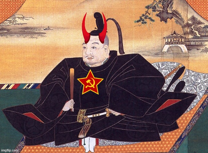 Symbol of hate toward christians (educational purposes only) (devil communist tokugawa ieyasu) | image tagged in christian,japan,devil,communist,symbolism,communism | made w/ Imgflip meme maker