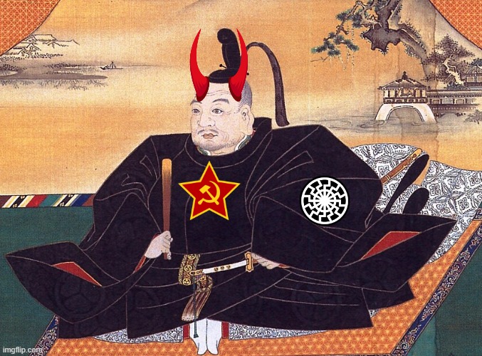 symbol of anti christianity (educational purposes only) (devil communist tokugawa ieyasu with black sun) | image tagged in communism,nazi,christianity,devil,japan,communist | made w/ Imgflip meme maker