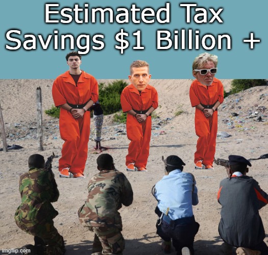 At least Crooks had the Decency to get Killed | Estimated Tax Savings $1 Billion + | image tagged in firing squad mangioni routh kohberger meme | made w/ Imgflip meme maker