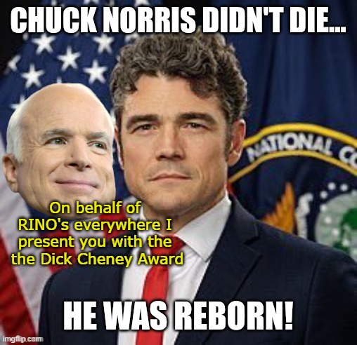 On behalf of RINO's everywhere I present you with the  the Dick Cheney Award | made w/ Imgflip meme maker