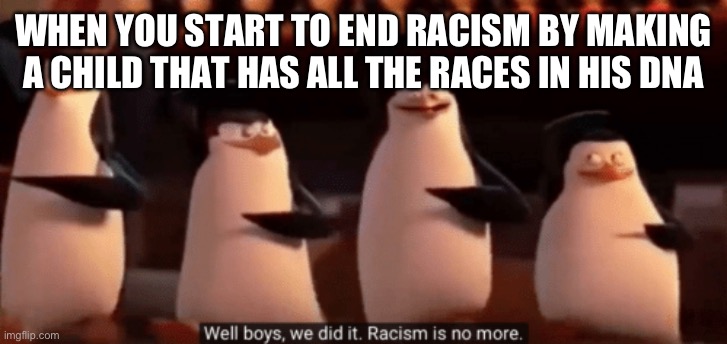 He gets to say the N-word | When you start to end racism by making a child that has all the races in his dna | image tagged in well boys we did it | made w/ Imgflip meme maker
