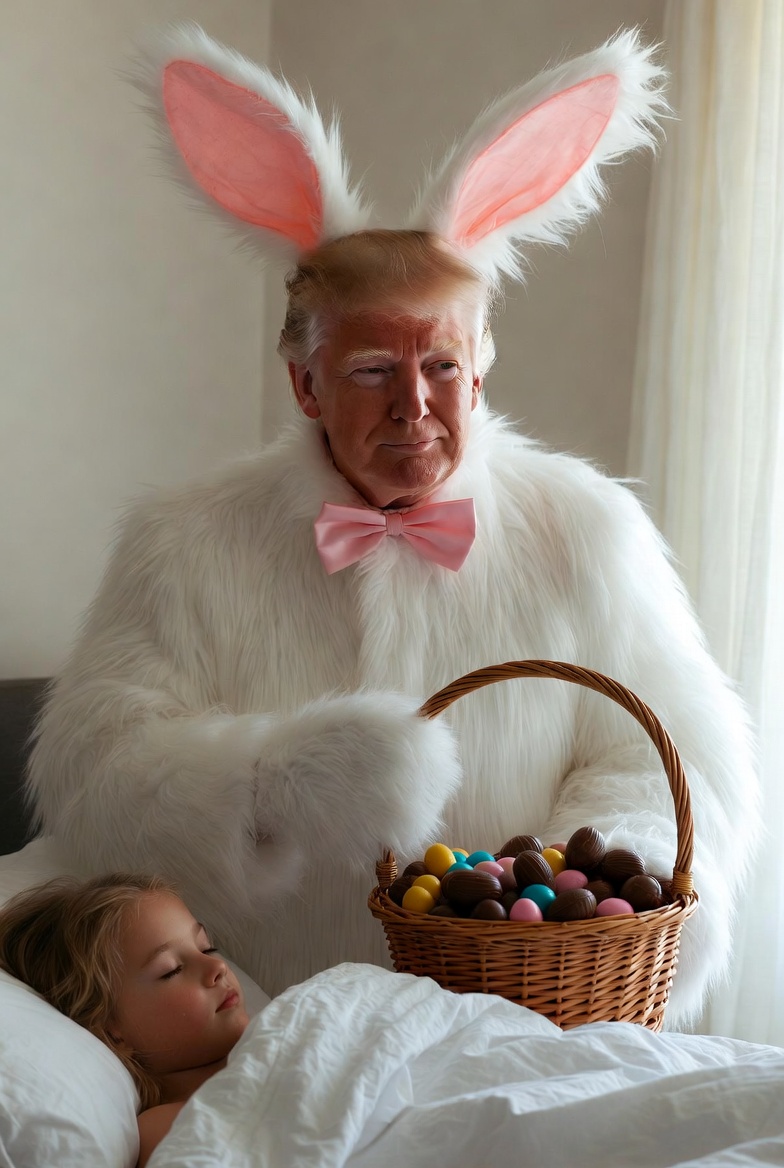 Donald Trump Easter Bunny young girl bed Blank Meme Template