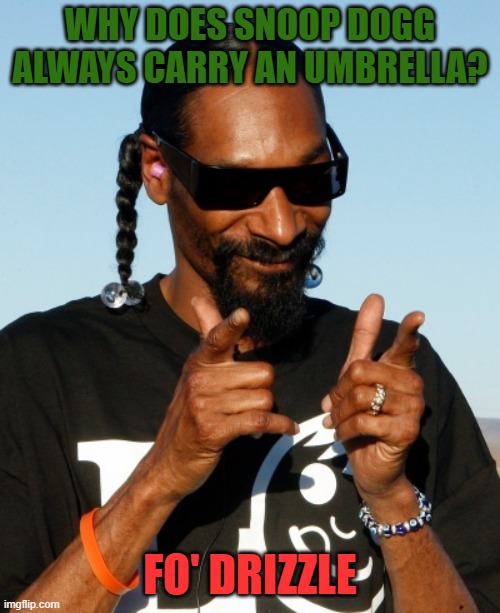Daily Bad Dad Joke April 2, 2026 | why does snoop dogg always carry an umbrella? Fo' Drizzle | image tagged in snoop dogg approves | made w/ Imgflip meme maker