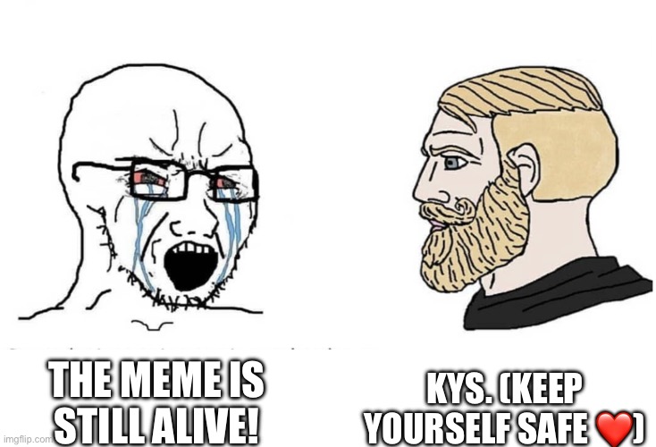 THE MEME IS STILL ALIVE! Kys. (Keep yourself safe ❤️) | image tagged in soyboy vs yes chad | made w/ Imgflip meme maker