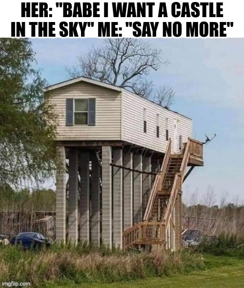 Her Babe I Want A Castle In The Sky | Her: "babe I want a castle in the sky" me: "say no more" | image tagged in chrisjoines1 | made w/ Imgflip meme maker