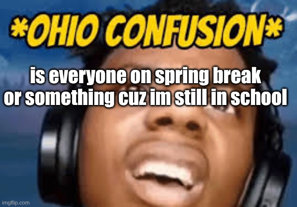 Ohio Confusion | is everyone on spring break or something cuz im still in school | image tagged in ohio confusion | made w/ Imgflip meme maker