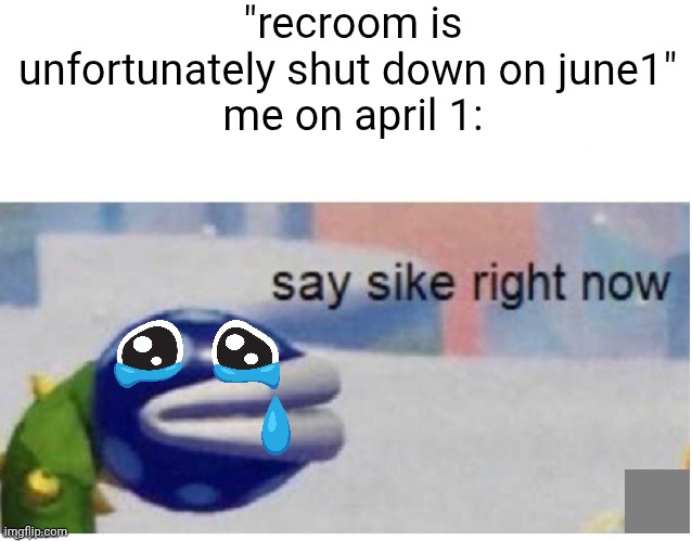 say sike right now | "recroom is unfortunately shut down on june1" 
me on april 1: | image tagged in say sike right now,rec room | made w/ Imgflip meme maker