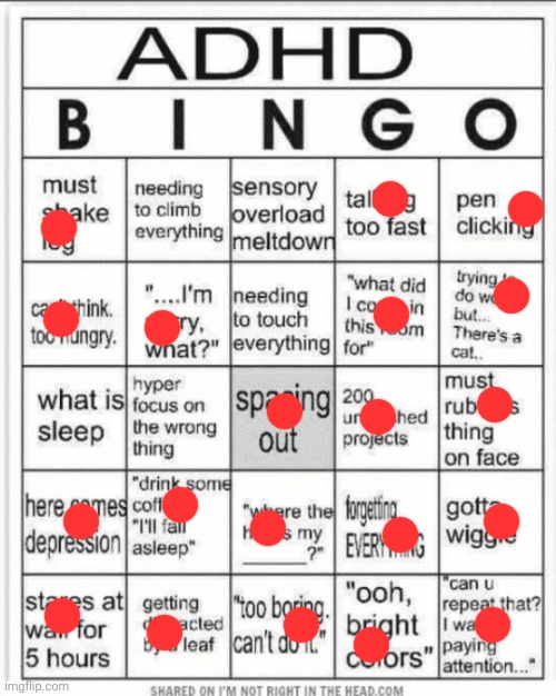ADHD bingo | image tagged in adhd bingo | made w/ Imgflip meme maker